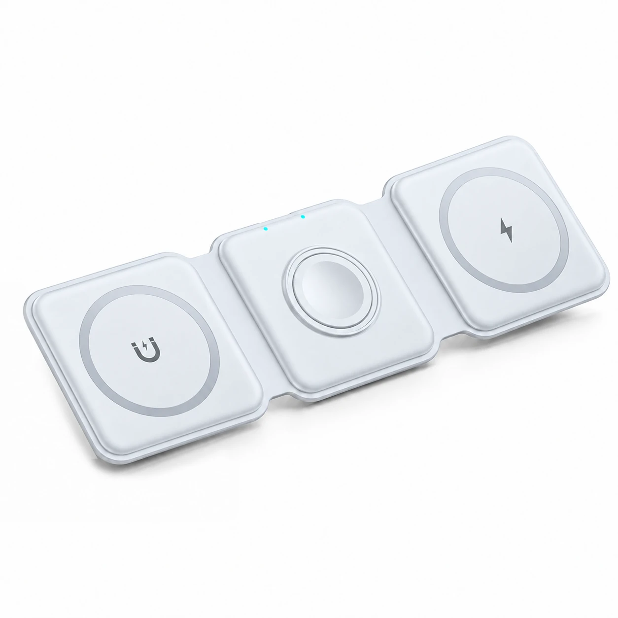 White foldable 3-in-1 wireless charging pad laid flat